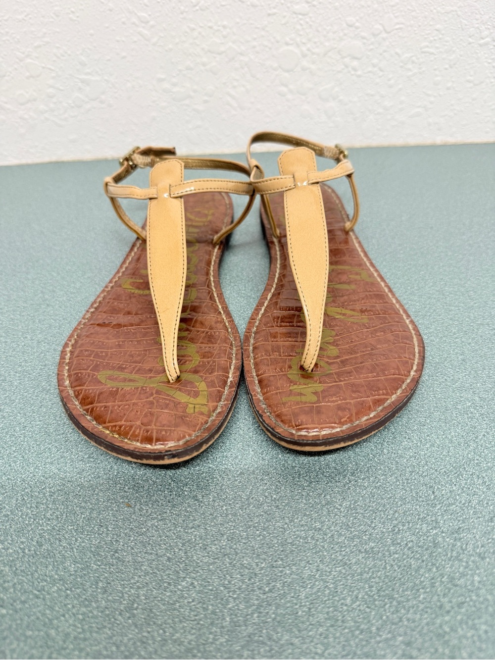 Sam Edelman GIGI Leather T-Strap Flat Sandals - Women’s 9 Tan - Picture 9 of 14